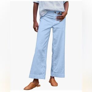 Light Blue Women’s Linen Wide Leg Ankle Pants